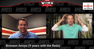 Former Reds pitcher Bronson Arroyo with Justin Kinner on 1410-WING LIVE!