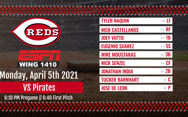 REDS LINEUP: Reds vs Pirates Tonight at 6:40 on 1410 WING-AM