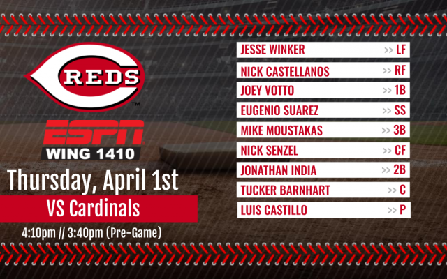 Reds Opening Day Lineup // Reds vs Cards 4:10pm on 1410 WING-AM