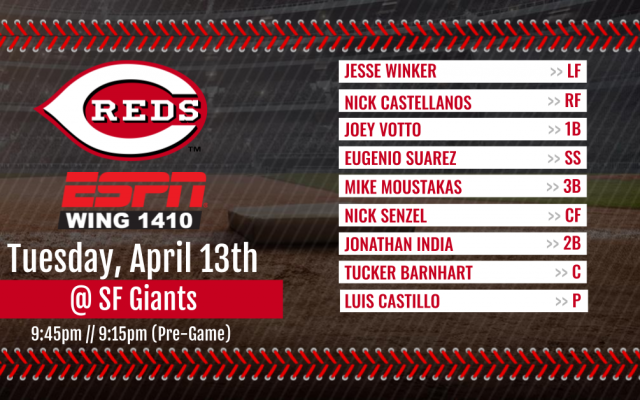 TONIGHT’S REDS LINEUP: Reds at Giants GM2 // 9:45pm on ESPN 1410 WING-AM